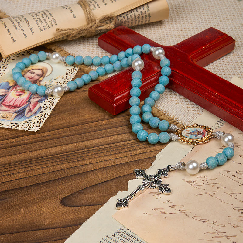 Christianartworkshop Our Lady & Crucifix of 8mm Sparkling Glass Sand Bead Rosary