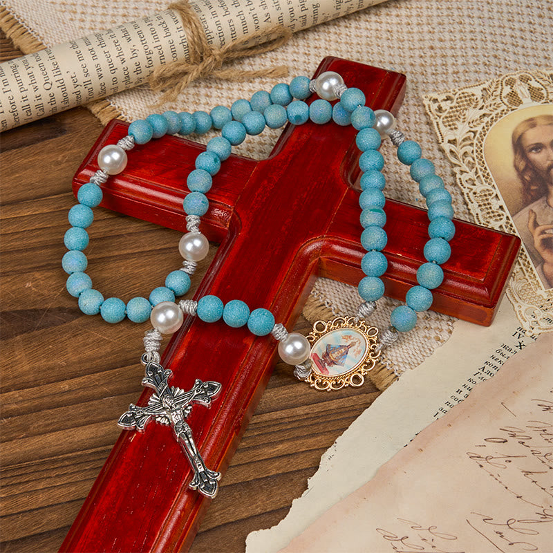 Christianartworkshop Our Lady & Crucifix of 8mm Sparkling Glass Sand Bead Rosary