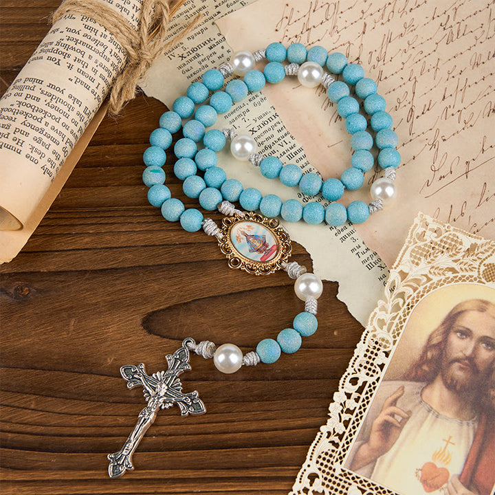 FREE Today: Our Lady & Crucifix of 8mm Sparkling Glass Sand Bead Rosary