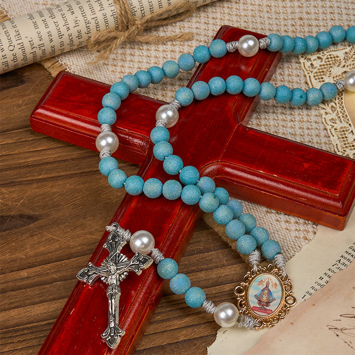 FREE Today: Our Lady & Crucifix of 8mm Sparkling Glass Sand Bead Rosary