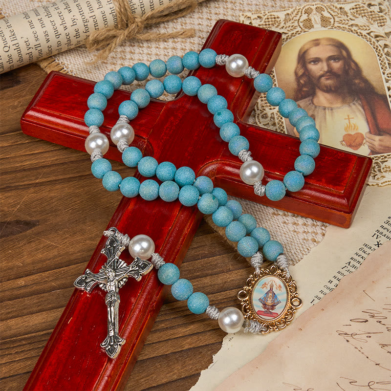 Christianartworkshop Our Lady & Crucifix of 8mm Sparkling Glass Sand Bead Rosary