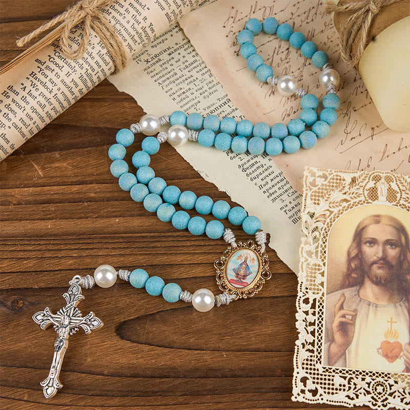 Christianartworkshop Our Lady & Crucifix of 8mm Sparkling Glass Sand Bead Rosary