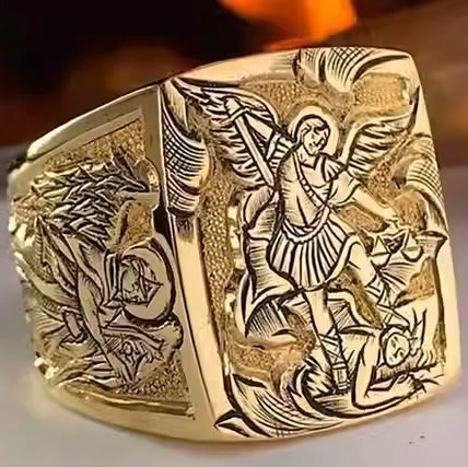 Christianartworkshop Golden&Silver Archangel St. Michael Ring - A Divine Symbol of Protection and Strength