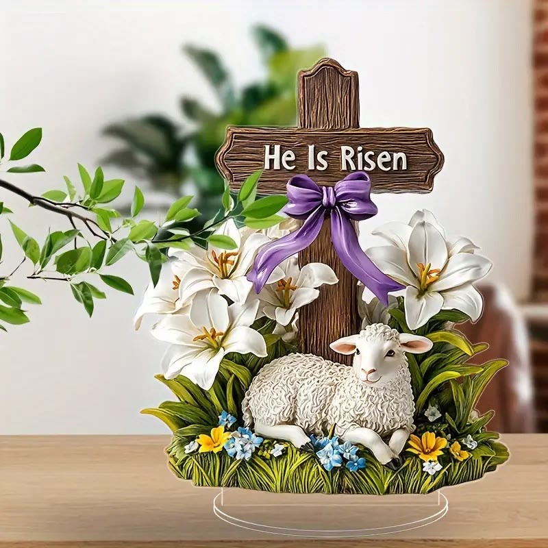 Christianartworkshop Easter Resurrection with He Is Risen Cross and Lamb Figurine