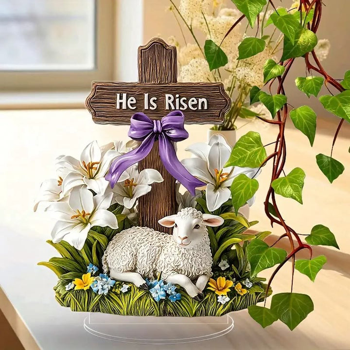 Christianartworkshop Easter Resurrection with He Is Risen Cross and Lamb Flat Ornament - image 1