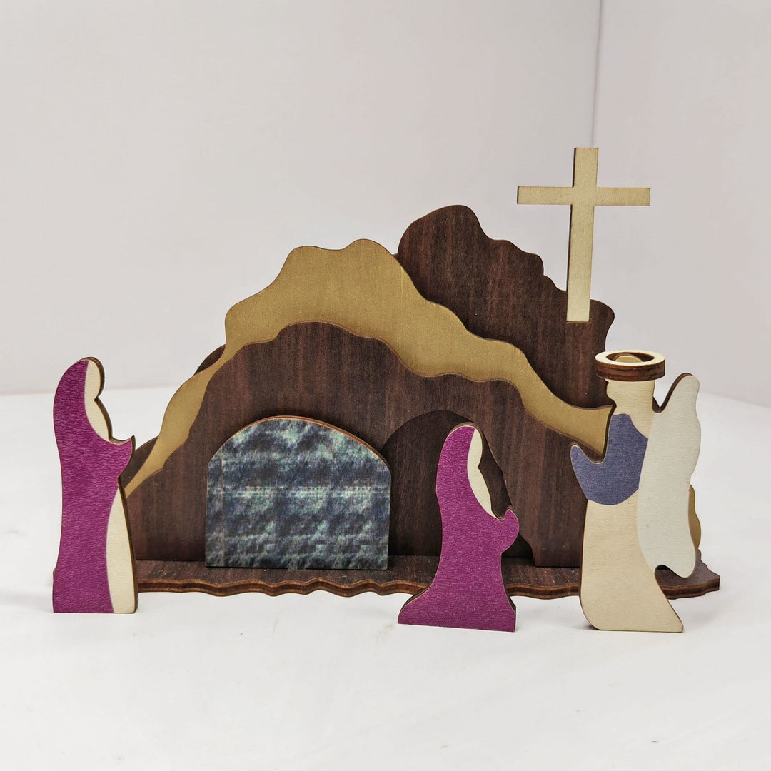 Christianartworkshop "He Is Risen" Handcrafted Wooden Resurrection Scene with Cross Decor