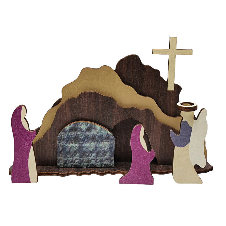 Christianartworkshop "He Is Risen" Handcrafted Wooden Resurrection Scene with Cross Decor