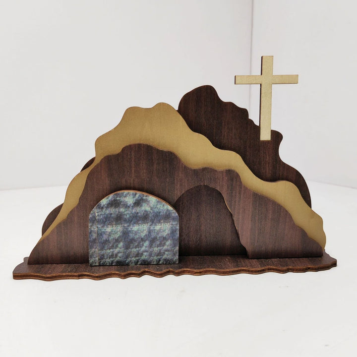 Christianartworkshop "He Is Risen" Handcrafted Wooden Resurrection Scene with Cross Decor