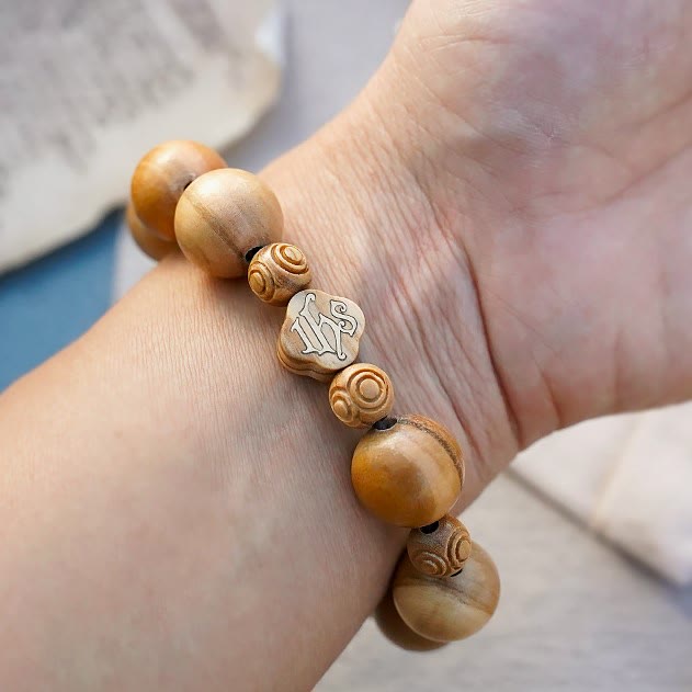 Christianartworkshop Olive Wood Bracelet Rose Rosary Portable Elastic Bracelet