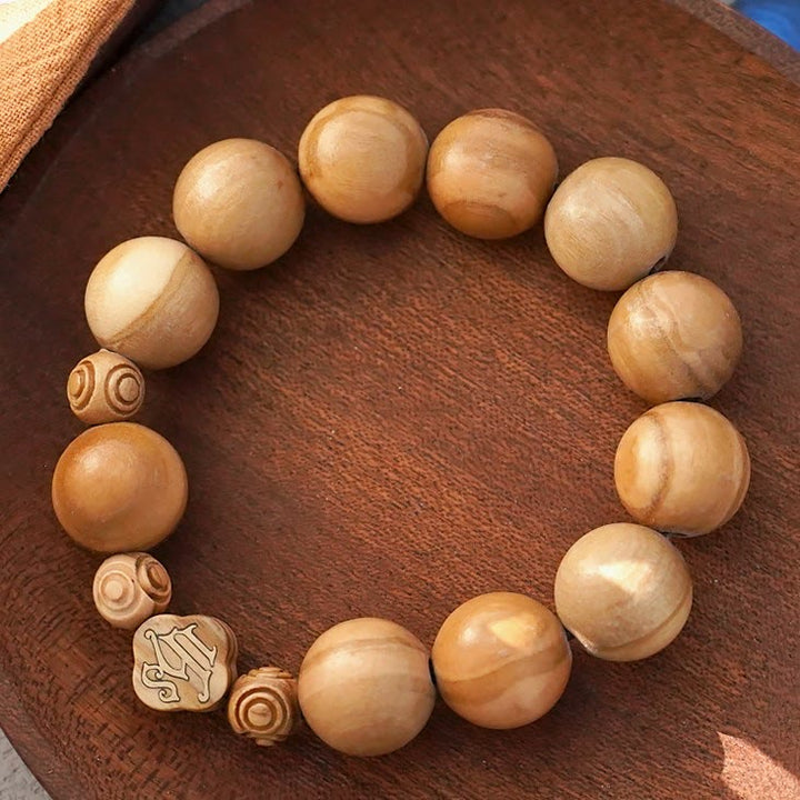 Christianartworkshop Olive Wood Bracelet Rose Rosary Portable Elastic Bracelet