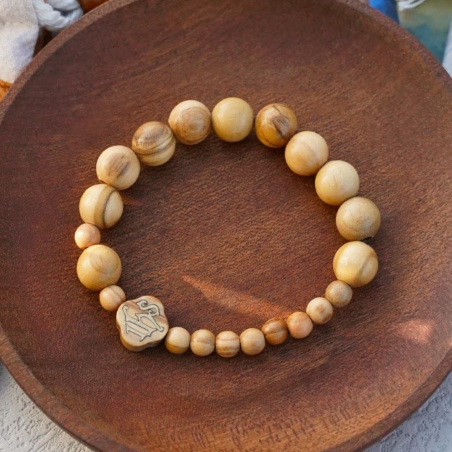 Christianartworkshop Olive Wood Bracelet Rose Rosary Portable Elastic Bracelet