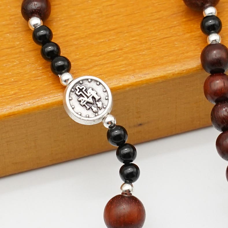 Christianartworkshop 6mm Rosewood Three-circle Elastic Bracelet Divine Rosary Beads