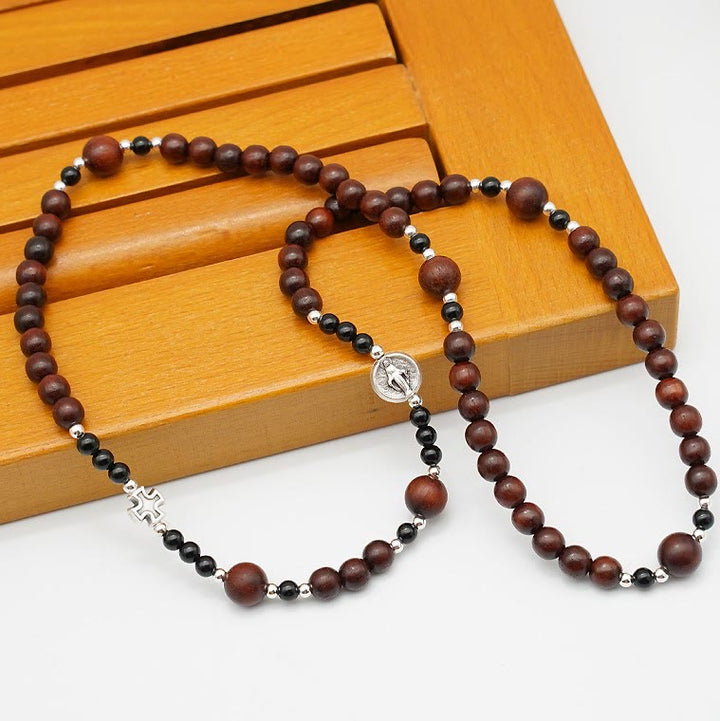 Christianartworkshop 6mm Rosewood Three-circle Elastic Bracelet Divine Rosary Beads