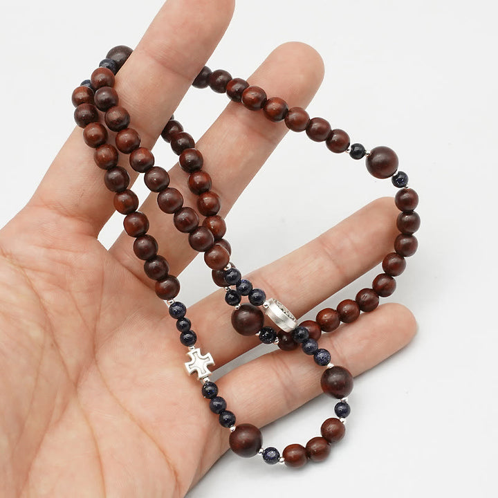 Christianartworkshop 6mm Rosewood Three-circle Elastic Bracelet Divine Rosary Beads