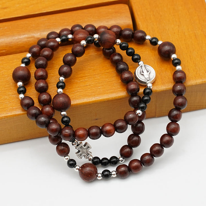 Christianartworkshop 6mm Rosewood Three-circle Elastic Bracelet Divine Rosary Beads