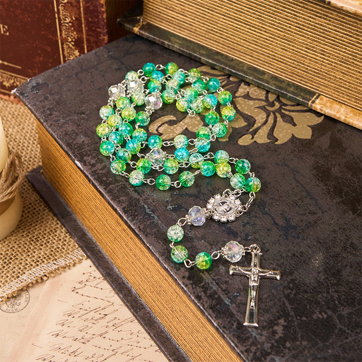 Christianartworkshop St. Benedict Medal & Crucifix of 8mm Round Green Gemstone Rosary