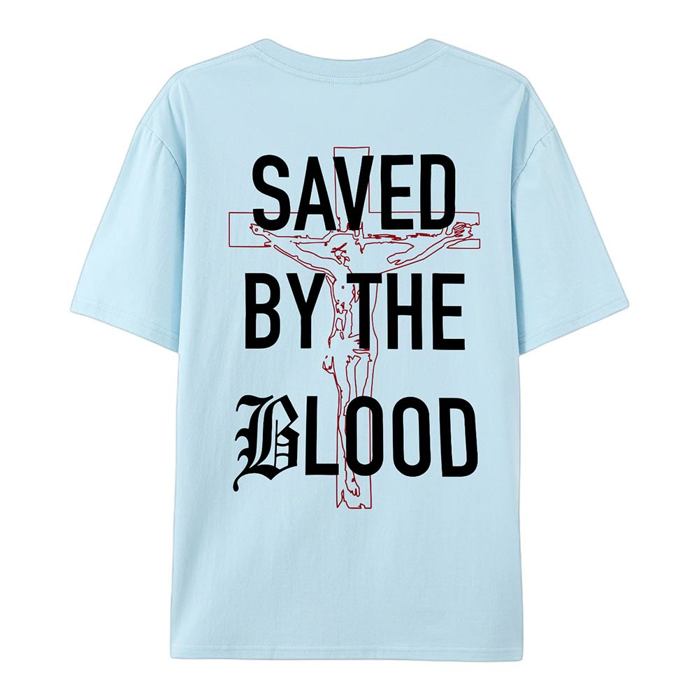 Christianartworkshop Saved By The Lord Cotton T-Shirt - Blue - 2XL - image 20