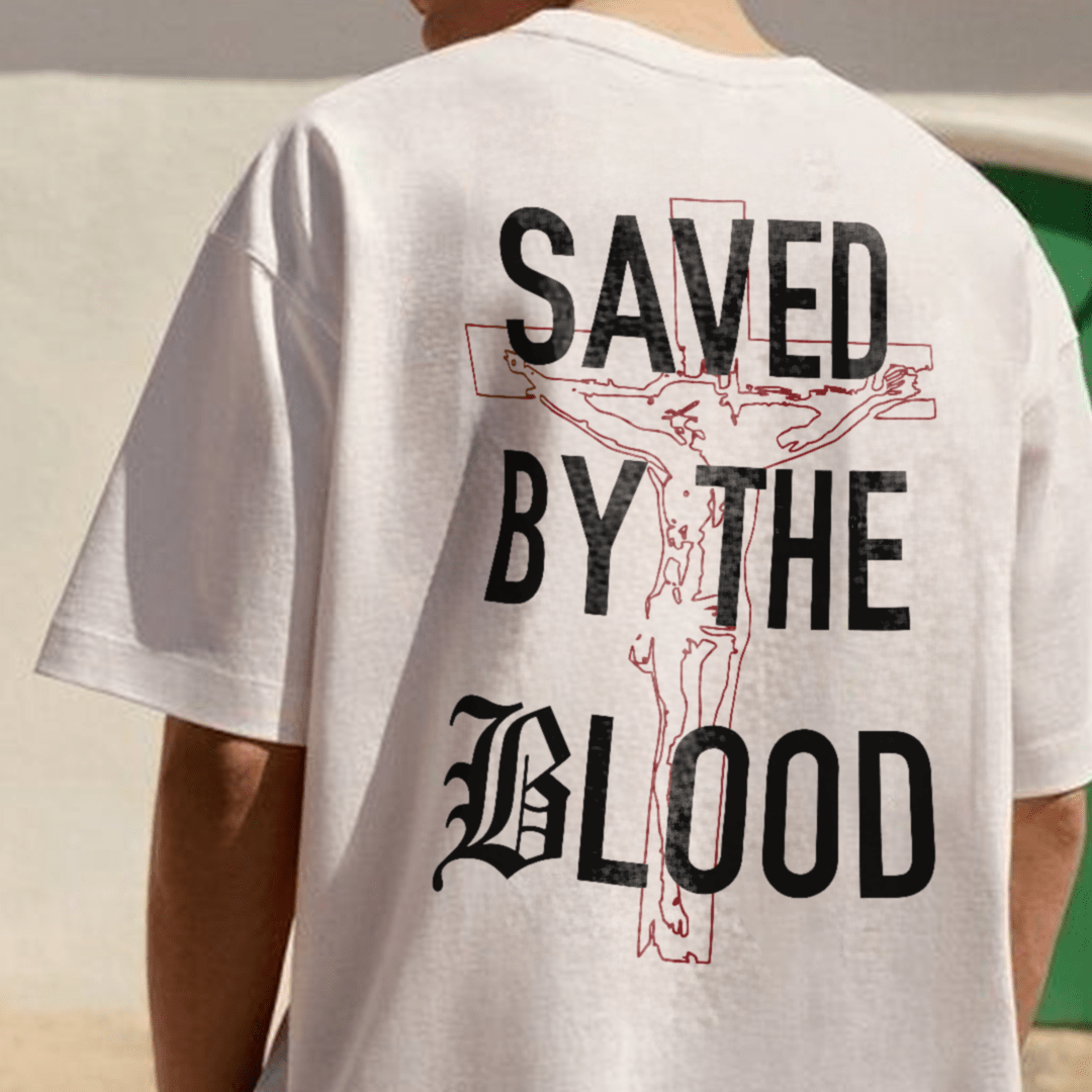 Christianartworkshop Saved By The Lord Cotton T-Shirt - image 6