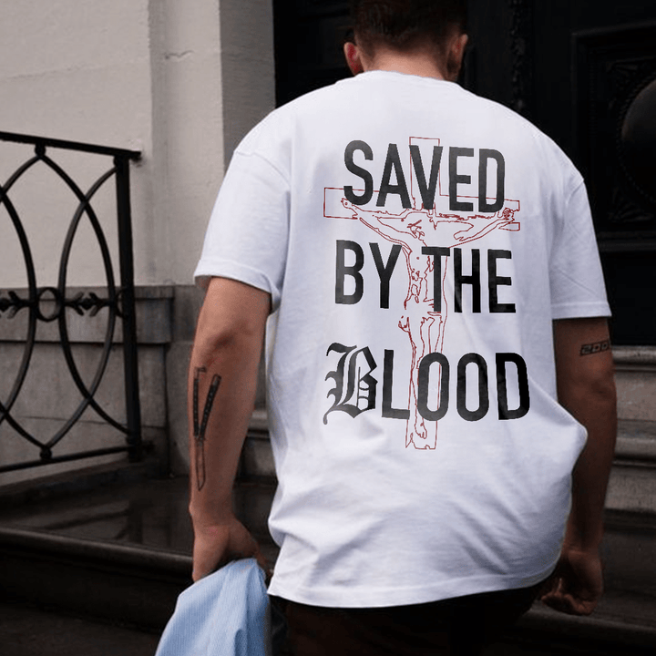 Christianartworkshop Saved By The Lord Cotton T-Shirt - image 7