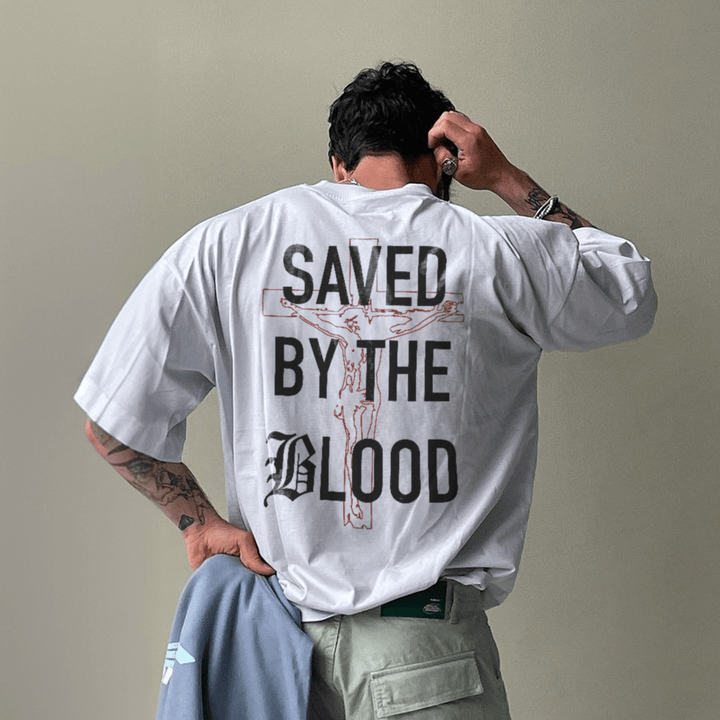 Christianartworkshop Saved By The Lord Cotton T-Shirt - image 5