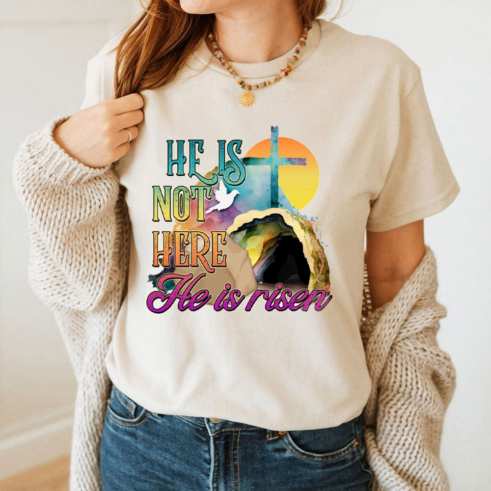 Christianartworkshop He Is Not Here He Is Risen Christian T-Shirt - image 4