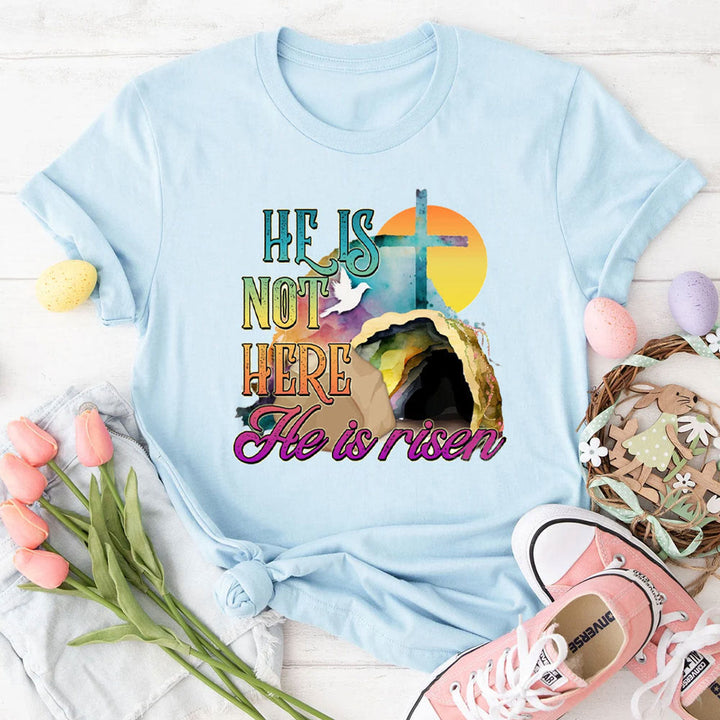 Christianartworkshop He Is Not Here He Is Risen Christian T-Shirt - Blue - 2XL - image 6