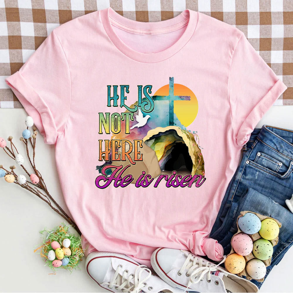 Christianartworkshop He Is Not Here He Is Risen Christian T-Shirt - Pink - 2XL - image 5