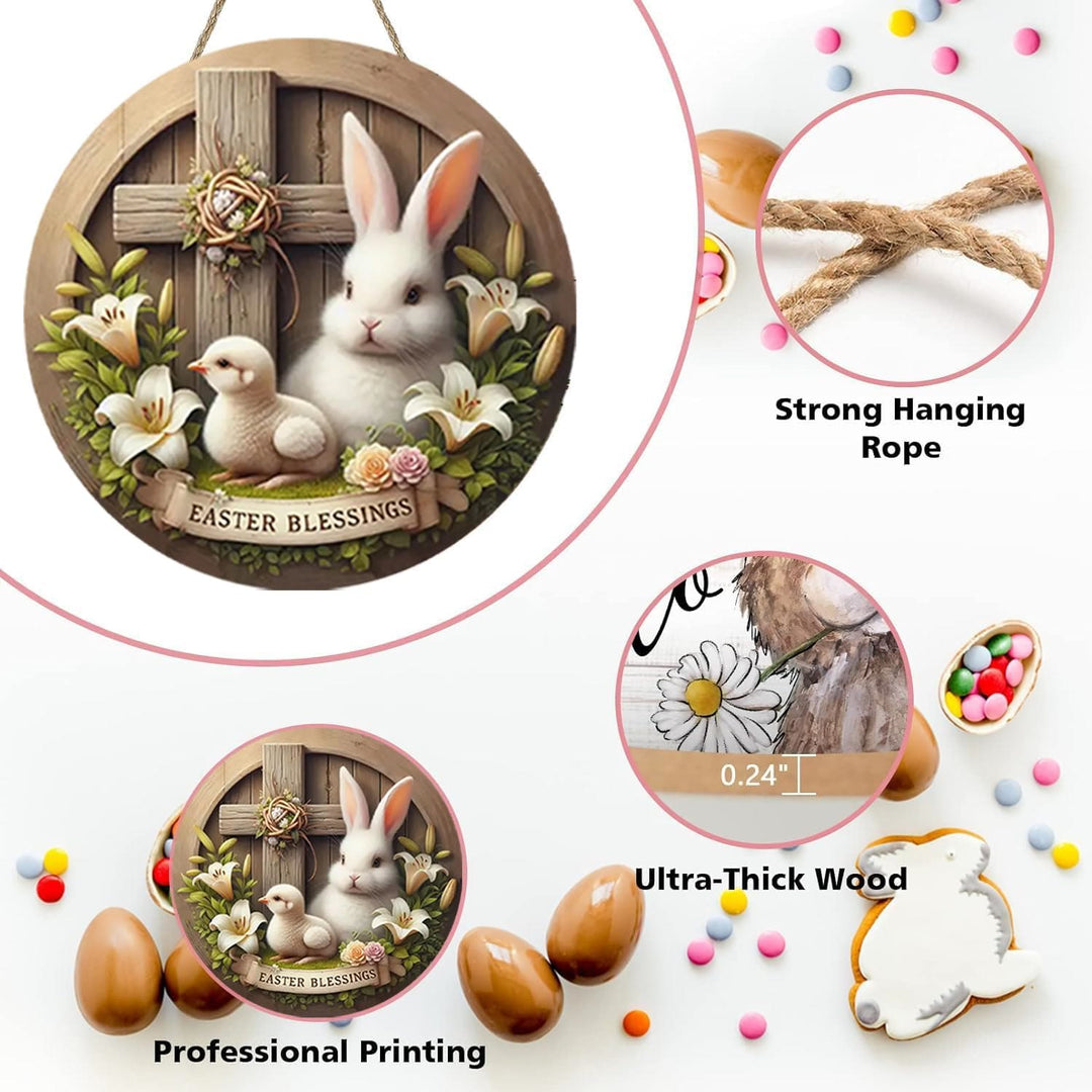 Christianartworkshop Easter Bunny & Cross Easter Blessing Garden Wooden Hanging Ornament