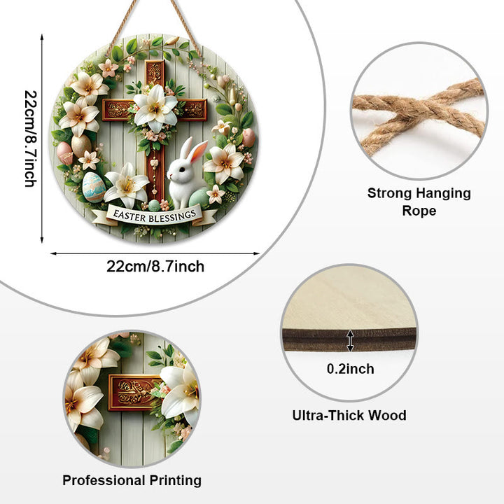 Christianartworkshop Easter Blessing Floral Garden Cross Wooden Hanging Ornament