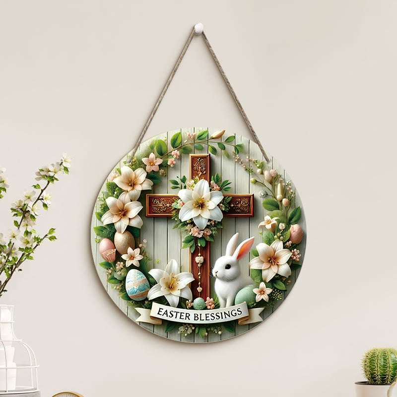 Christianartworkshop Easter Blessing Floral Garden Cross Wooden Hanging Ornament