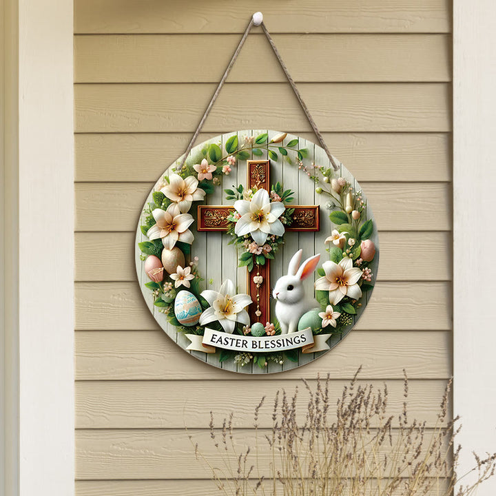 Christianartworkshop Easter Blessing Floral Garden Cross Wooden Hanging Ornament