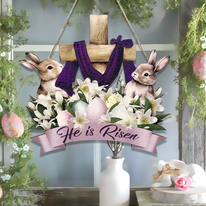 Christianartworkshop He is Risen Easter Bunny Home Hanging Pendant Ornament