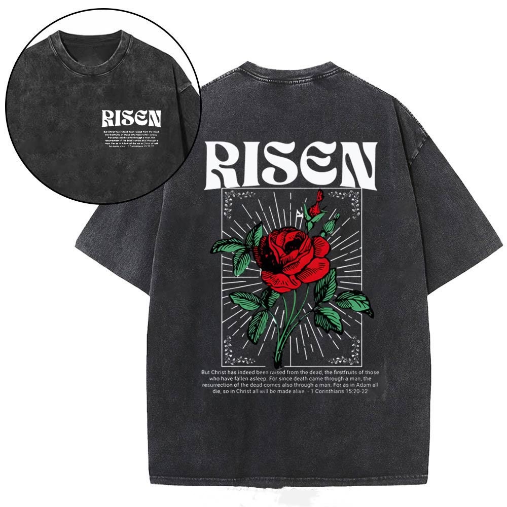 Christianartworkshop Risen Christian Washed T-Shirt