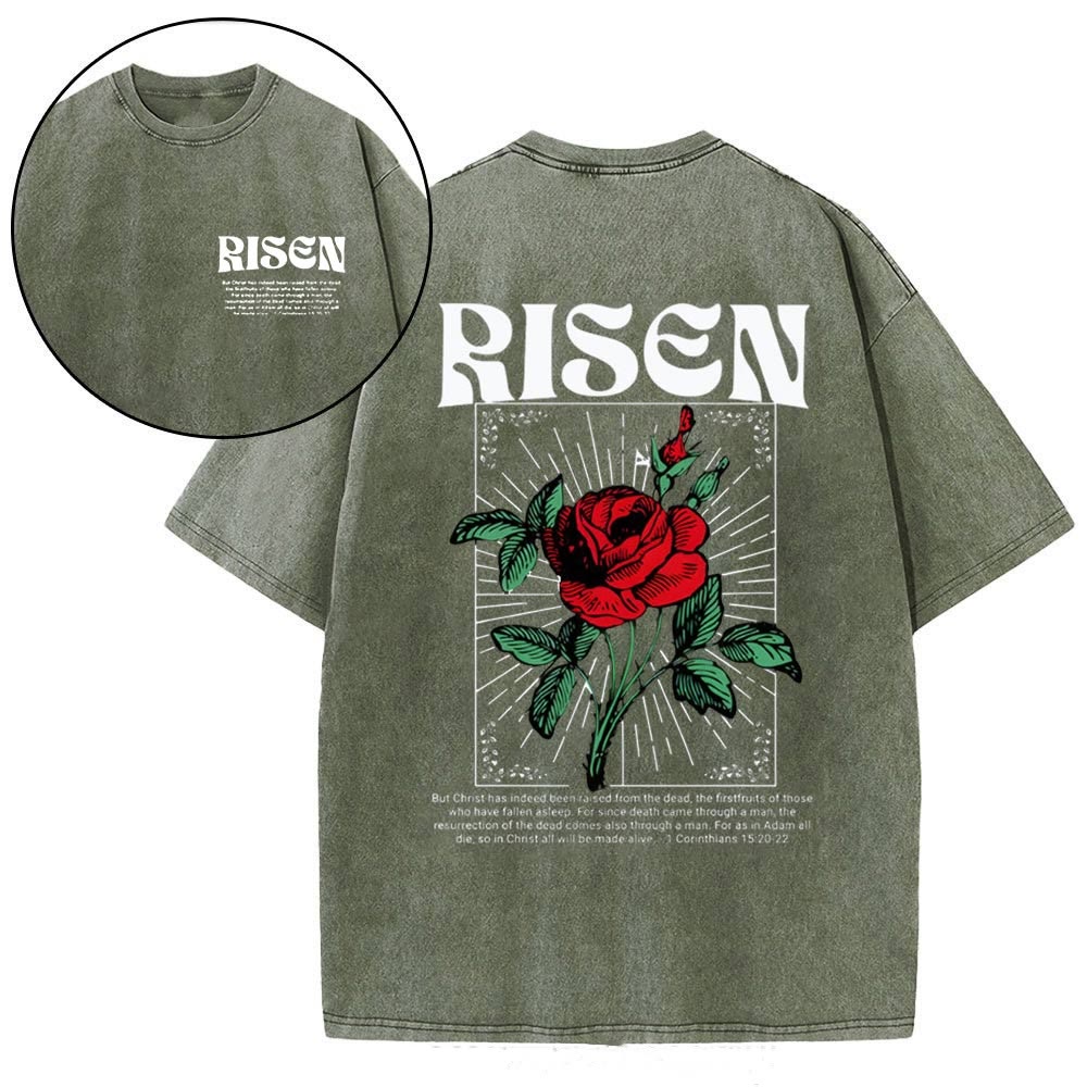 Christianartworkshop Risen Christian Washed T-Shirt