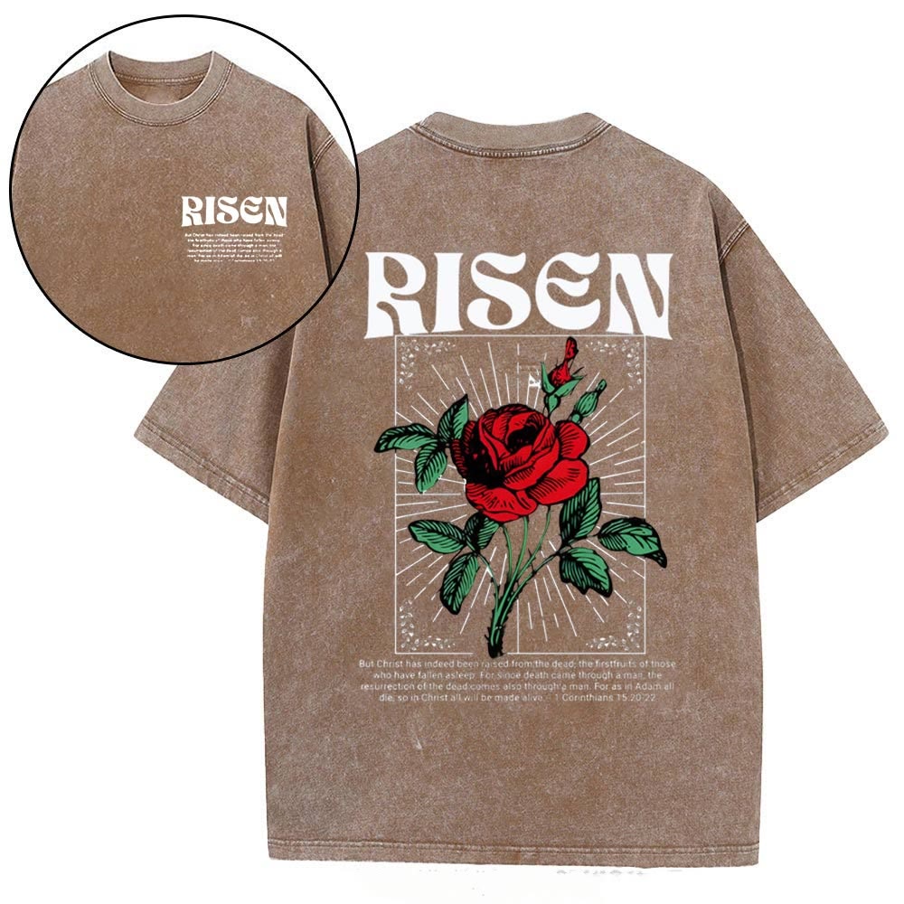 Christianartworkshop Risen Christian Washed T-Shirt