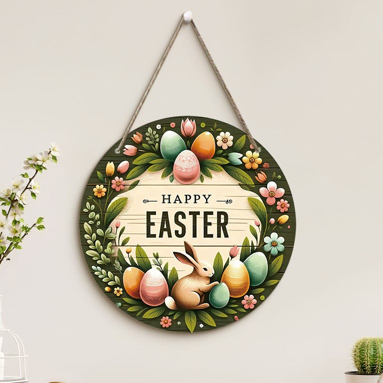 Christianartworkshop Easter Bunny & Eggs: Happy Easter Pendant Hanging Ornament