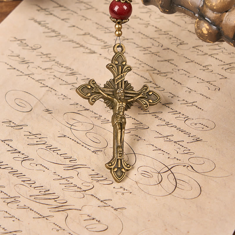 Christianartworkshop Miraculous Medal & Crucifix of 8mm Natural Egg Yolk Jade Rosary - Handcrafted Rosary Beads - image 7