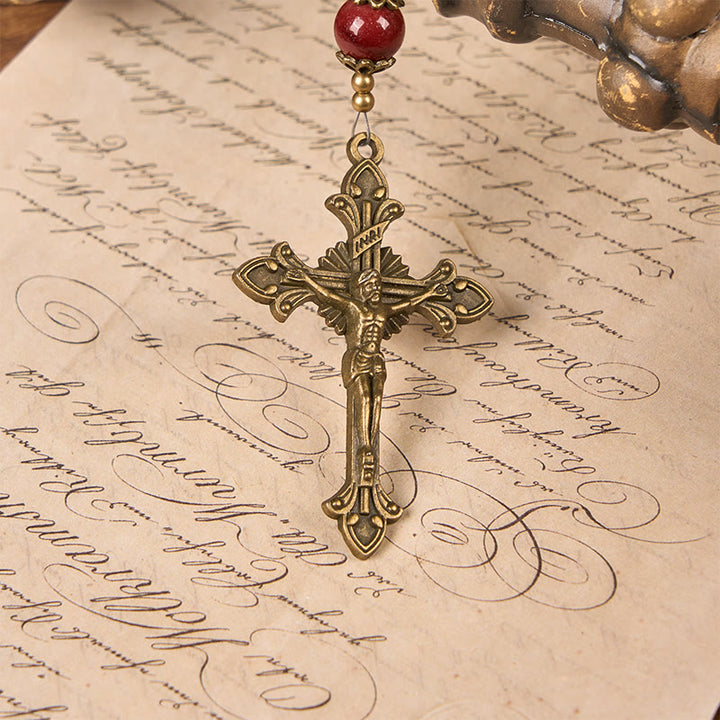 Christianartworkshop Miraculous Medal & Crucifix of 8mm Natural Egg Yolk Jade Rosary - Handcrafted Rosary Beads - image 7