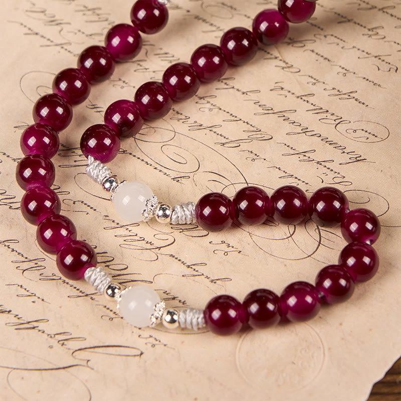 Christianartworkshop Divine Mercy & Crucifix of 8mm Garnet Chalcedony Rosary - Handmade Divine Beads