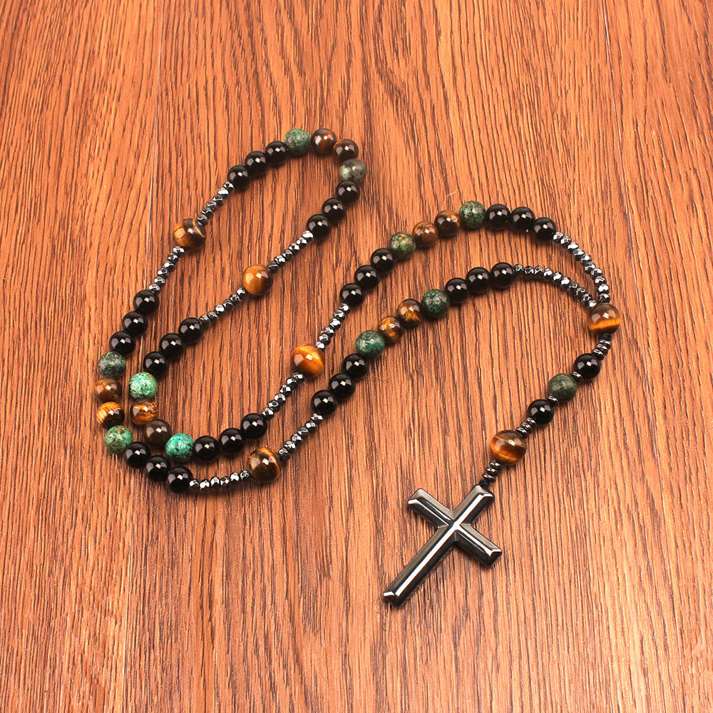 Christianartworkshop 8mm African Turquoise & Yellow Tiger Eye Stone Prayer Rosary