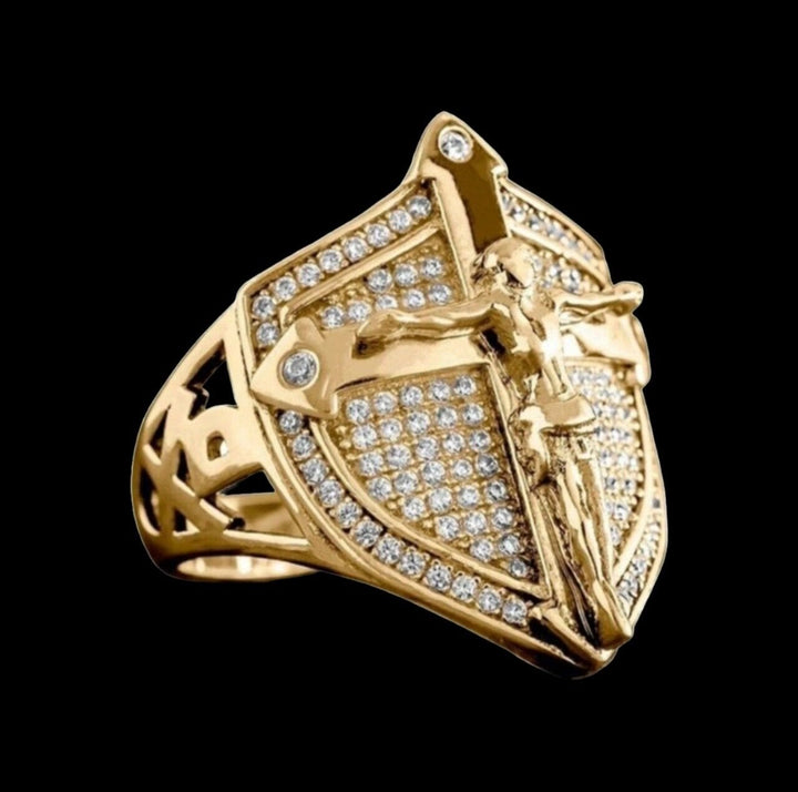 Christianartworkshop Divine Shield Crucifix Luxurious Ring: A Bold Testament of Faith and Devotion