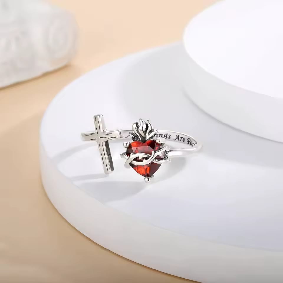 Christianartworkshop Sacred Heart of Jesus Ring: With God All Things Are Possible