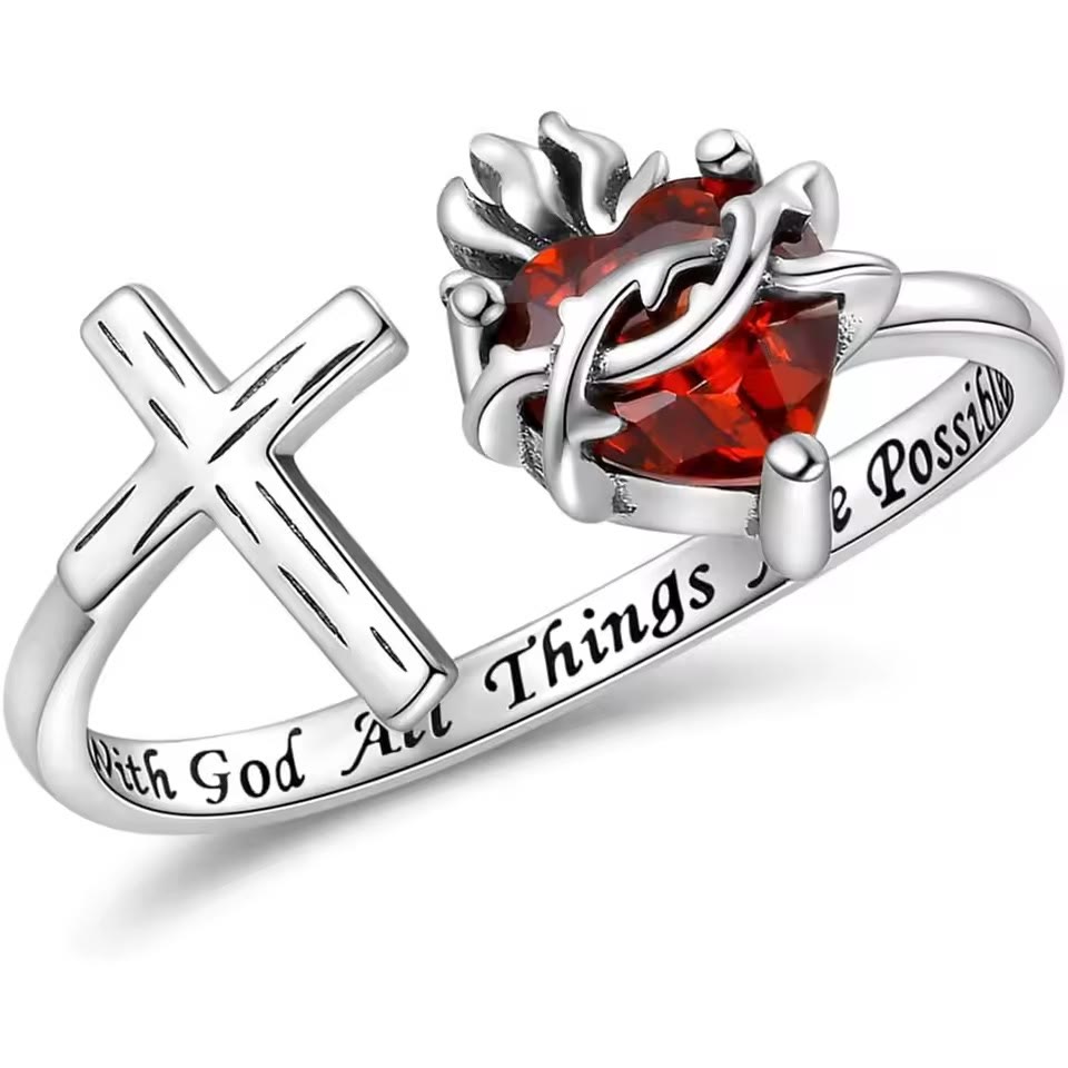 FREE Today: Sacred Heart of Jesus Ring: With God All Things Are Possible - Adjustable - image 0