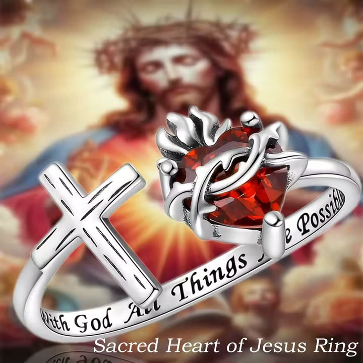 Christianartworkshop Sacred Heart of Jesus Ring: With God All Things Are Possible