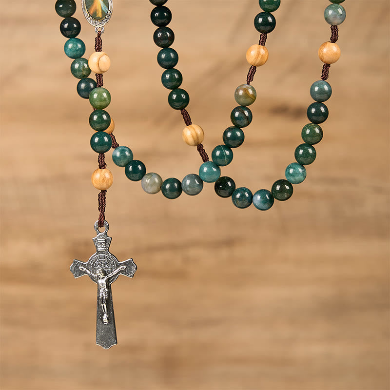 Christianartworkshop Jesus Icon & Crucifix 8mm Natural Green Jade Rosary - Handcrafted Rosary Beads