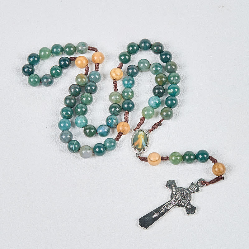 Christianartworkshop Jesus Icon & Crucifix 8mm Natural Green Jade Rosary - Handcrafted Rosary Beads