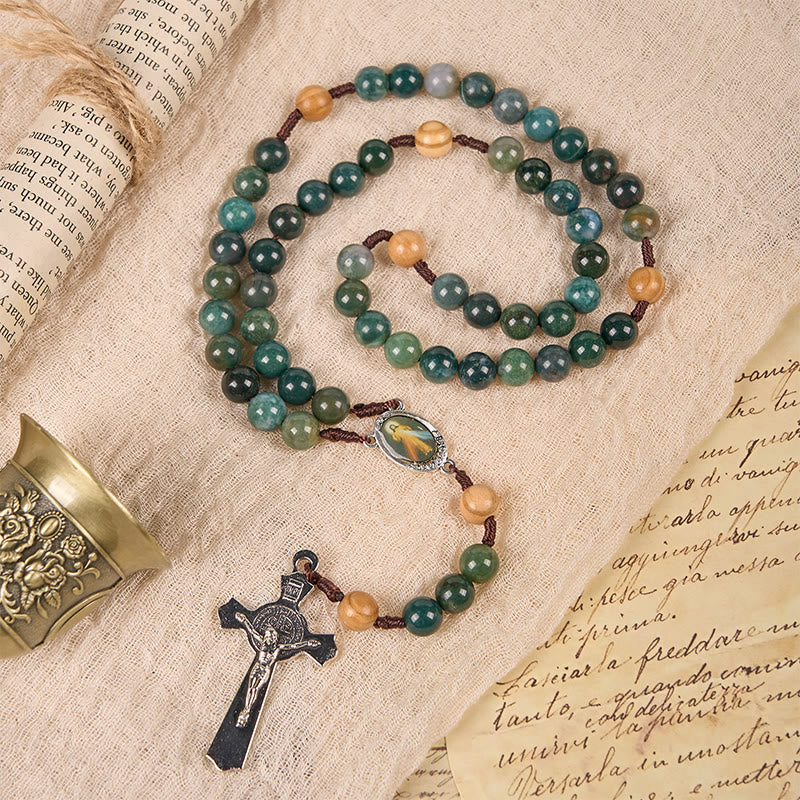 Christianartworkshop Jesus Icon & Crucifix 8mm Natural Green Jade Rosary - Handcrafted Rosary Beads