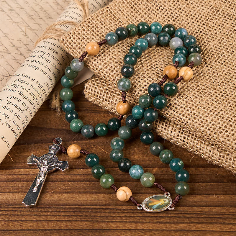 Christianartworkshop Jesus Icon & Crucifix 8mm Natural Green Jade Rosary - Handcrafted Rosary Beads