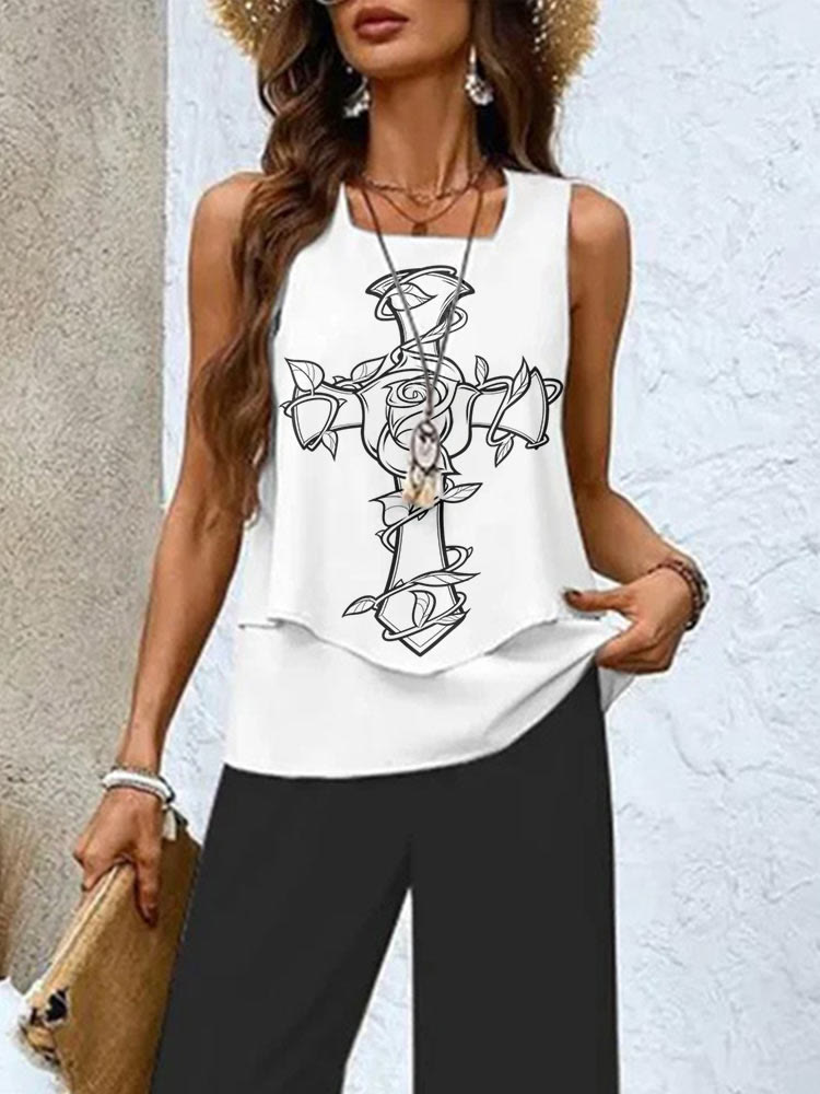 Christianartworkshop Faithful Elegance Christian-Inspired Sleeveless Layered Top and Pants Set