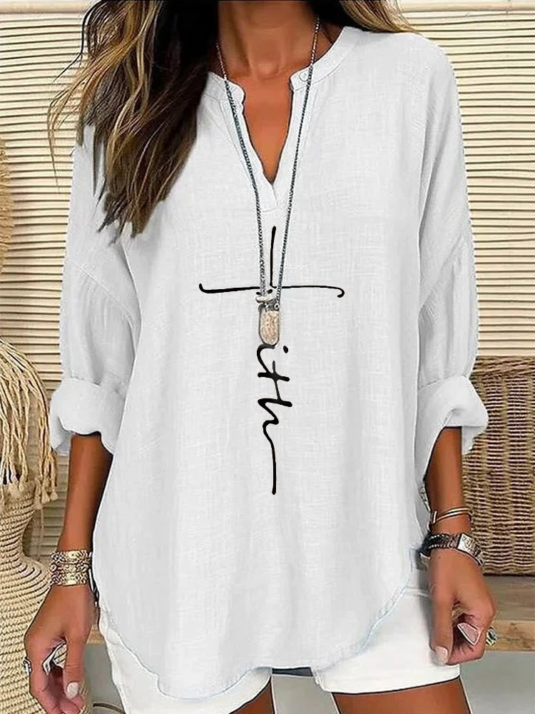 Christianartworkshop Eternal Light Cross Linen Shirt – Embrace Faith and Grace